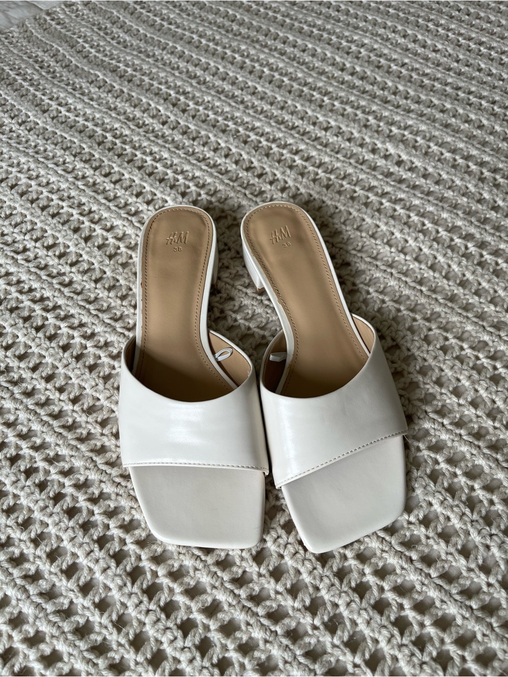H&M Cream Slide Mules with Square Toe